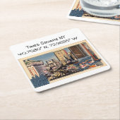タイムズスクエアNYマップ座標ヴィンテージスタイル スクエアペーパーコースター (アングル)