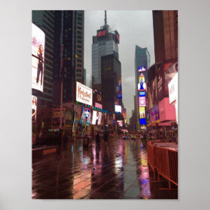 タイムズスクエアNYCニューヨーク市雨日ポスター ポスター