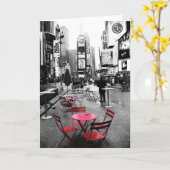 タイムズ・スクエアの白黒及び赤の挨拶状 カード (黄色い花)