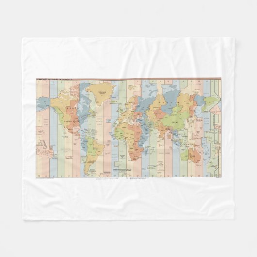 タイムゾーンの世界地図 フリースブランケット (正面(横))