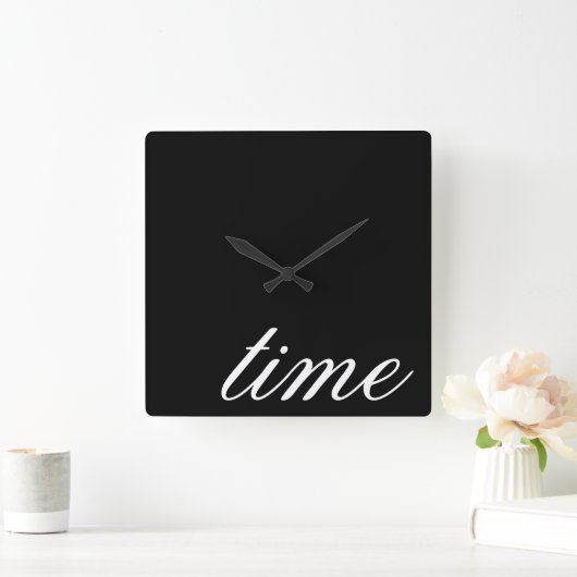 タイムタイポグラフィ(白黒ミニマル) スクエア壁時計 (ホーム)