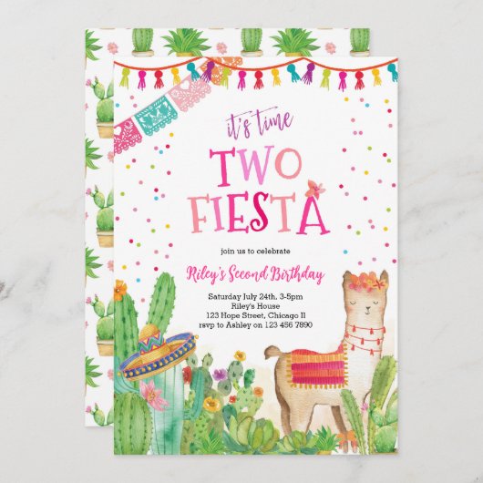 タイムツーフィエスタガールセカンド誕生日招待状 招待状 (正面/裏面)