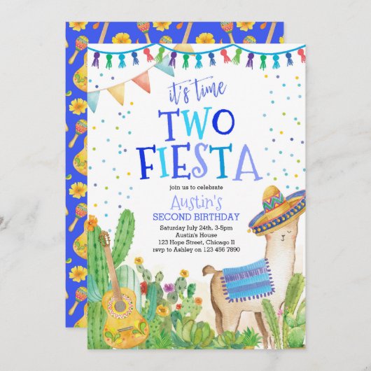 タイムツーフィエスタボーイ2ndバースデーサボース招待状 招待状 (正面/裏面)