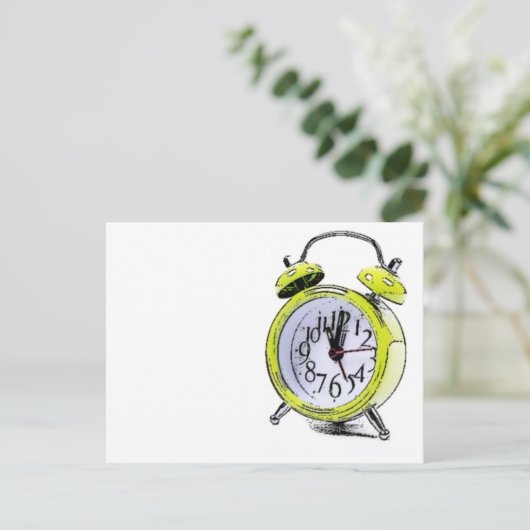 タイムトゥウェイクアップイエローアラーム時計スケッチ ポストカード (スタンド正面)