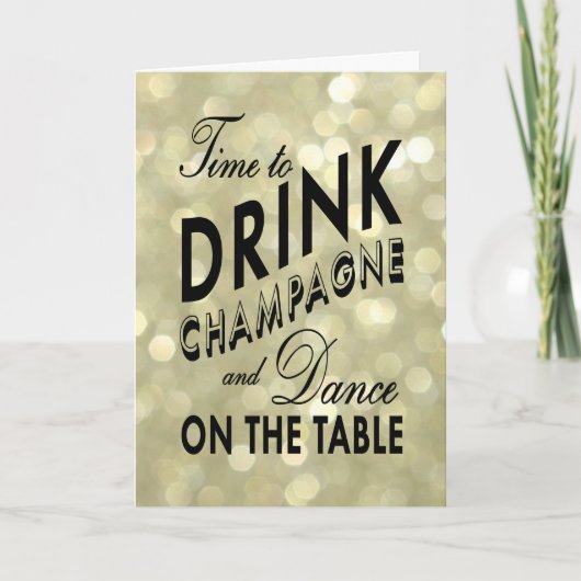タイムトゥドリンクシャンパンオン金ゴールドホリデーカード シーズンカード (正面)