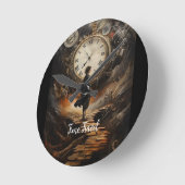 タイムトラベルスチームパンクウォールクロック – ファンタジーアートクロー ラウンド壁時計 (傾斜)