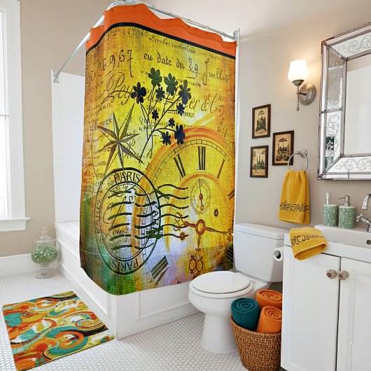 タイムトラベル抽象芸術シャワーカーテン シャワーカーテン