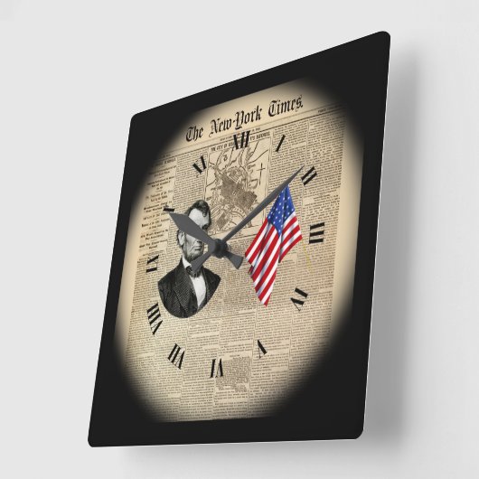 タイムトラベル～Abe Lincoln～アメリカ国旗～NYタイムズ～  スクエア壁時計 (傾斜)