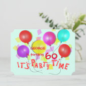 タイムバルーンカラフルだパーソナライズされた 招待状 (スタンド正面)