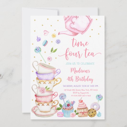 タイムフォーティーピンクティーパーティー誕生日 招待状 (正面)