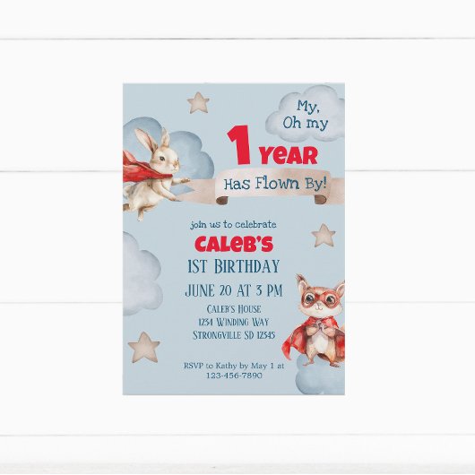 タイムフライスーパーヒーローファースト誕生日 招待状