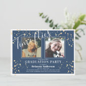 タイムフライネイビーブルーストライプ金ゴールド写真卒業 招待状 (スタンド正面)