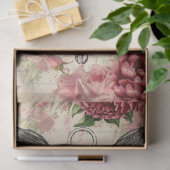 タイムフライピンク&レッドローズアンティーク時計のデコパージュ 薄葉紙 (ギフト)