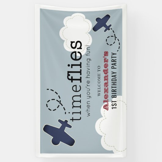 タイムフライフライトブルーボーイ誕生日へようこそ 横断幕 (縦)