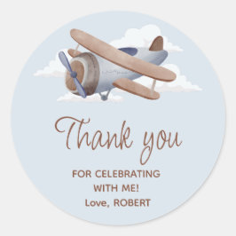 タイムフライヴィンテージ旅行青い飛行機 ラウンドシール