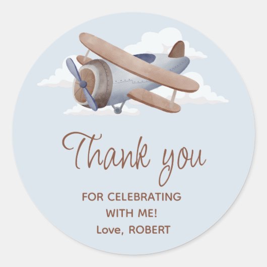 タイムフライヴィンテージ旅行青い飛行機 ラウンドシール (正面)