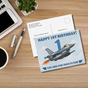 タイムフライ戦闘機飛行機少年1歳の誕生日 ポストカード