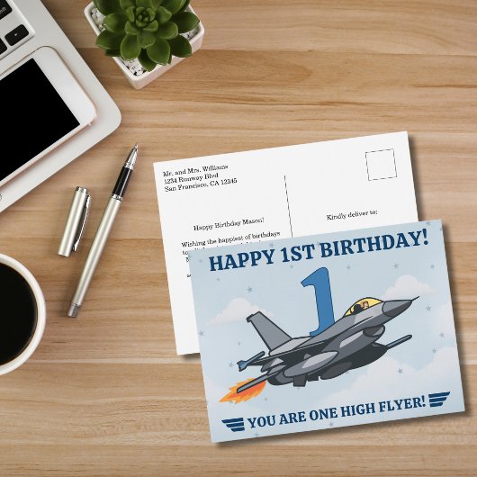 タイムフライ戦闘機飛行機少年1歳の誕生日 ポストカード
