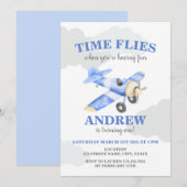 タイムフライ航空機最初の誕生日招待状 招待状 (正面/裏面)