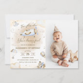 タイムフライ飛行機の最初の誕生日パーティーの写真 招待状 (正面)