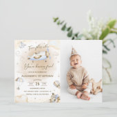 タイムフライ飛行機の最初の誕生日パーティーの写真 招待状 (スタンド正面)