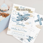 タイムフライ飛行機クールブルーボーイバースデーパーティー 招待状