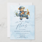 タイムフライ飛行機テディベア誕生日パーティー 招待状 (正面)