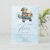 タイムフライ飛行機テディベア誕生日パーティー 招待状 (スタンド正面)