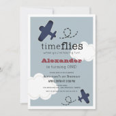 タイムフライ飛行機ブルーボーイ1st誕生日 招待状 (正面)