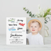 タイムフライ飛行機ヘリコプターフォト誕生日 招待状 (スタンド正面)