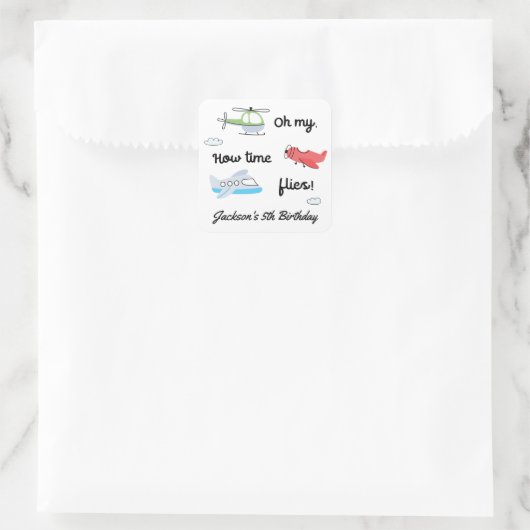 タイムフライ飛行機ヘリコプター誕生日任意の年齢 スクエアシール (バッグ)