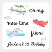 タイムフライ飛行機ヘリコプター誕生日任意の年齢 スクエアシール (正面)