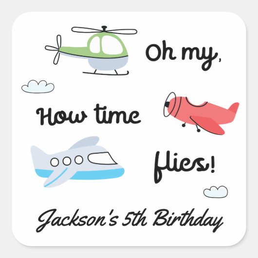 タイムフライ飛行機ヘリコプター誕生日任意の年齢 スクエアシール (正面)