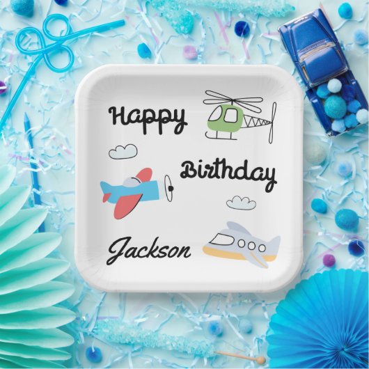 タイムフライ飛行機ヘリコプター誕生日任意の年齢 ペーパープレート (パーティー)