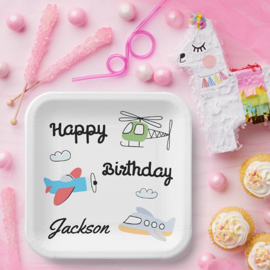 タイムフライ飛行機ヘリコプター誕生日任意の年齢 ペーパープレート (パーティー)