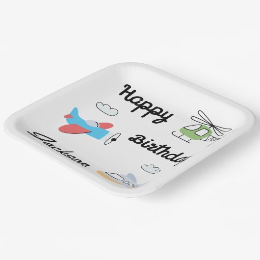 タイムフライ飛行機ヘリコプター誕生日任意の年齢 ペーパープレート (傾斜あり)