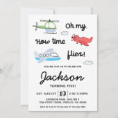 タイムフライ飛行機ヘリコプター誕生日任意の年齢 招待状 (正面)