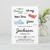 タイムフライ飛行機ヘリコプター誕生日任意の年齢 招待状 (スタンド正面)