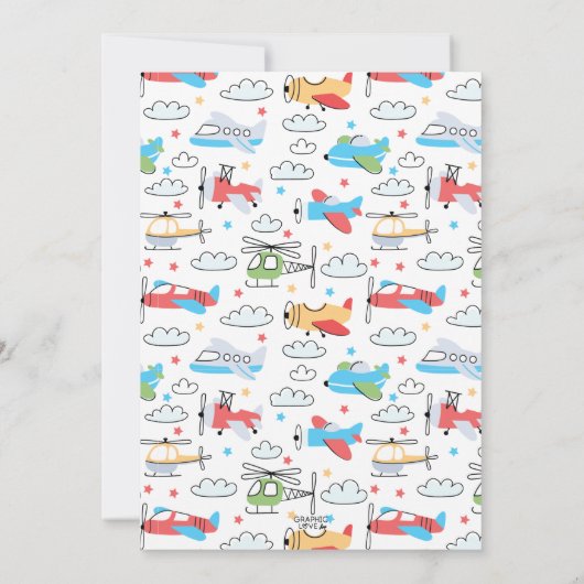 タイムフライ飛行機ヘリコプター誕生日任意の年齢 招待状 (裏面)