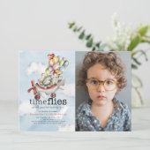 タイムフライ飛行機ベアーバニー誕生日写真 招待状 (スタンド正面)