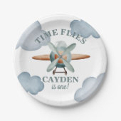 タイムフライ飛行機誕生日フォトプリント ペーパープレート (正面)