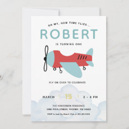 タイムフライ飛行機誕生日モダン飛行機 招待状