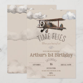 タイムフライ飛行機誕生日招待状 招待状