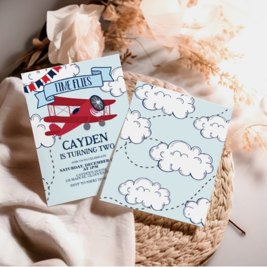 タイムフライ飛行機誕生日招待状 招待状