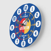 タイムブルー学ネーム野球の時計を告げる男の子 ラージ壁時計 (傾斜)