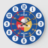 タイムブルー学ネーム野球の時計を告げる男の子 ラージ壁時計 (正面)