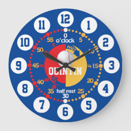 タイムブルー学ネーム野球の時計を告げる男の子 ラージ壁時計