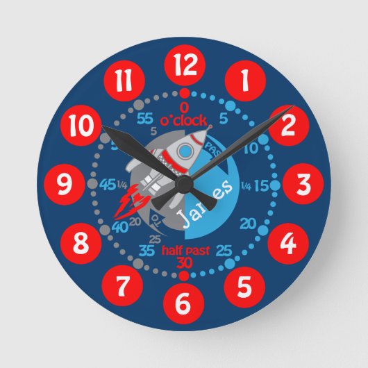 タイムブルー学レッド宇宙時計を教える子どもたち ラージ壁時計 (正面)