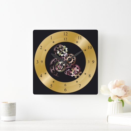 タイムマシンクロック~スチームパンク~ギア~ スクエア壁時計 (ホーム)