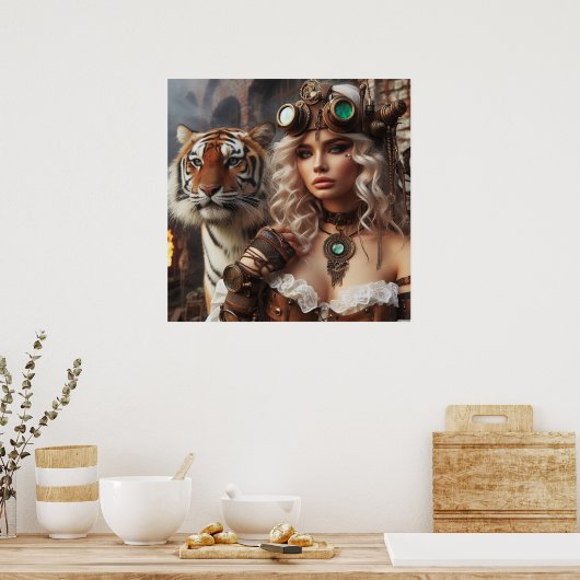 タイムマシン若い女の子と虎80-2ポスター ポスター (キッチン)